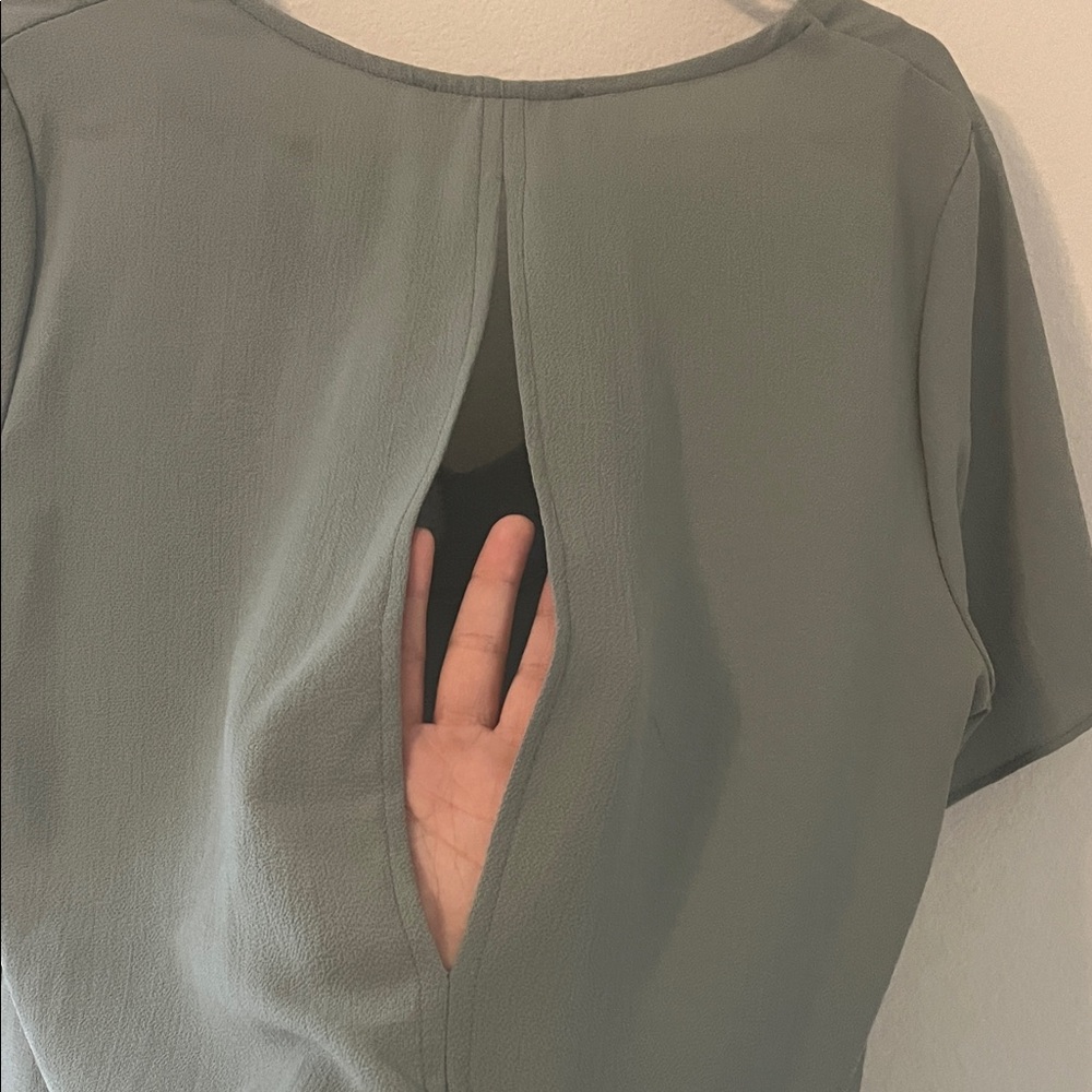 Olive V-Neck Ruffle Blouse - Picture 5 of 5